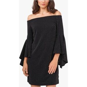 Vince Camuto Black Off Shoulder Bell Sleeve Silver Sparkle Dress XS‎ NWT $115